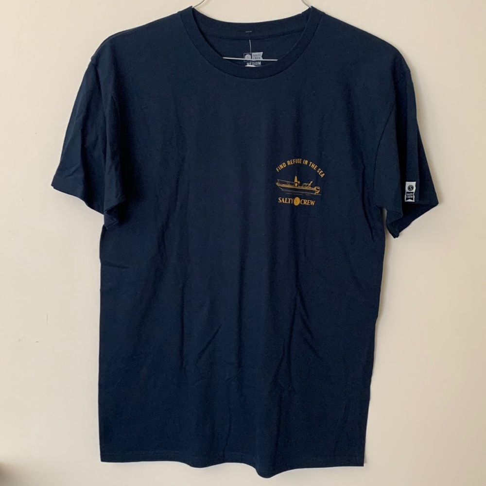 New With Tags Salty Crew Navy Tee with Gold Logo Size Medium